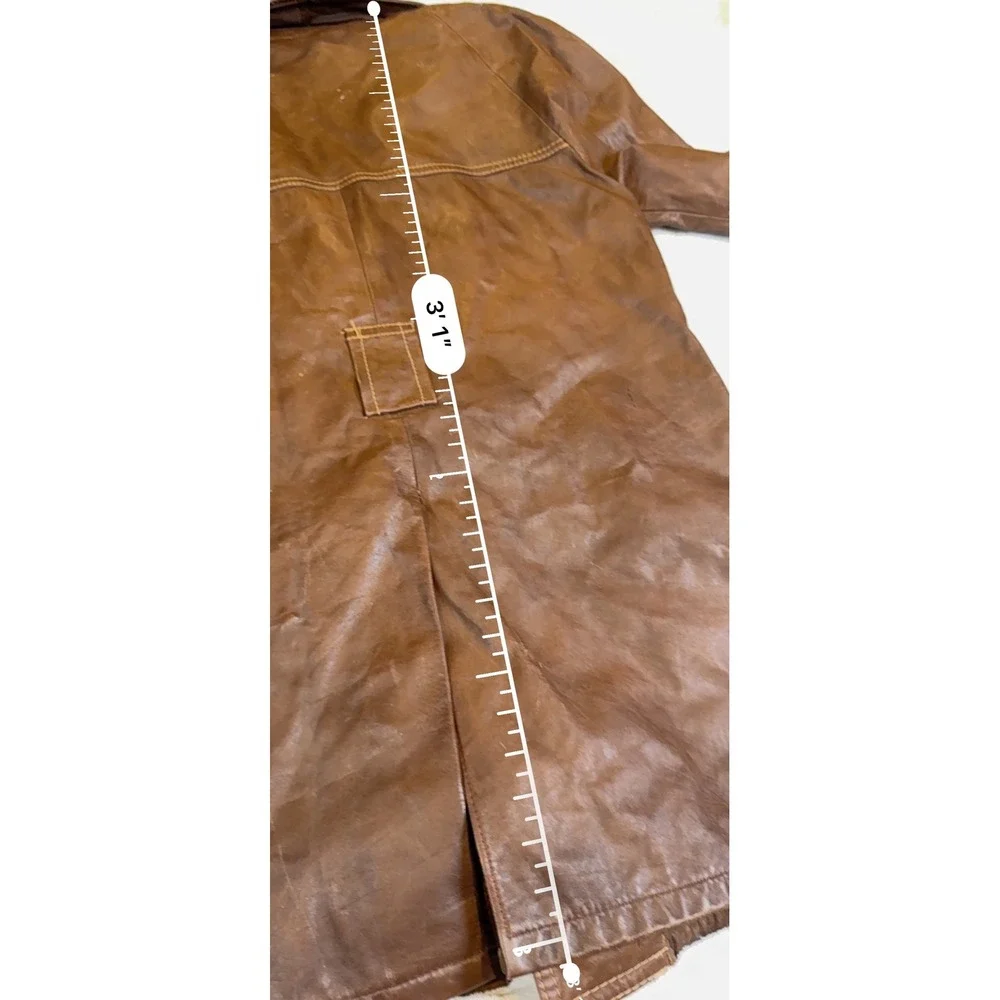 Asevox Vintage Brown Leather Car Coat Mens 40 Argentina Mid Length Jacket - Picture 6 of 7